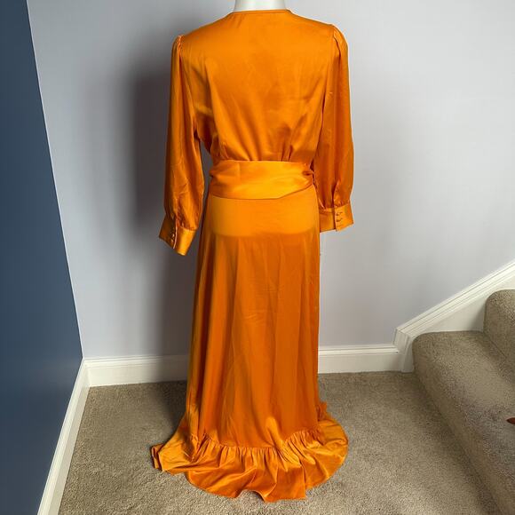 WAYF Goldenrod Marigold Orange Savoia Belted Wrap Midi SizeS - Picture 3 of 7